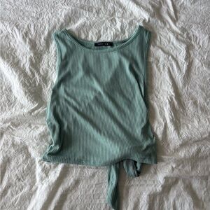 Teal Ribbed Tie Back Crop Top
